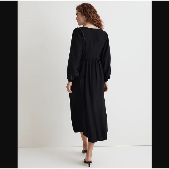Madewell NEW NWT Womens Petite PXXS Black V Neck Empire Midi Dress - Picture 2 of 8